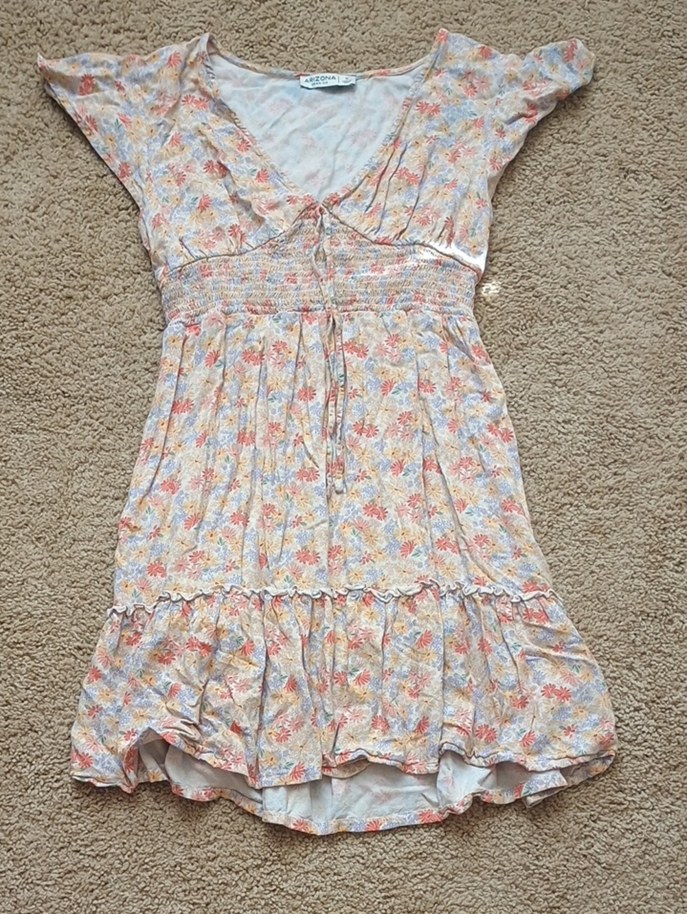 Arizona Floral Empire Waist Dress - Peach, Blue, Cream
